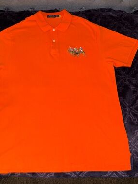 Polo Ralph Lauren Shirt Mens 1XB Orange Cotton Triple Pony Embroidered.